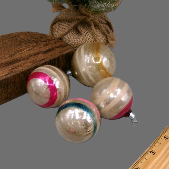 4 Vintage Shiny Brite Striped Christmas Ornaments Lot - Picture 7 of 9